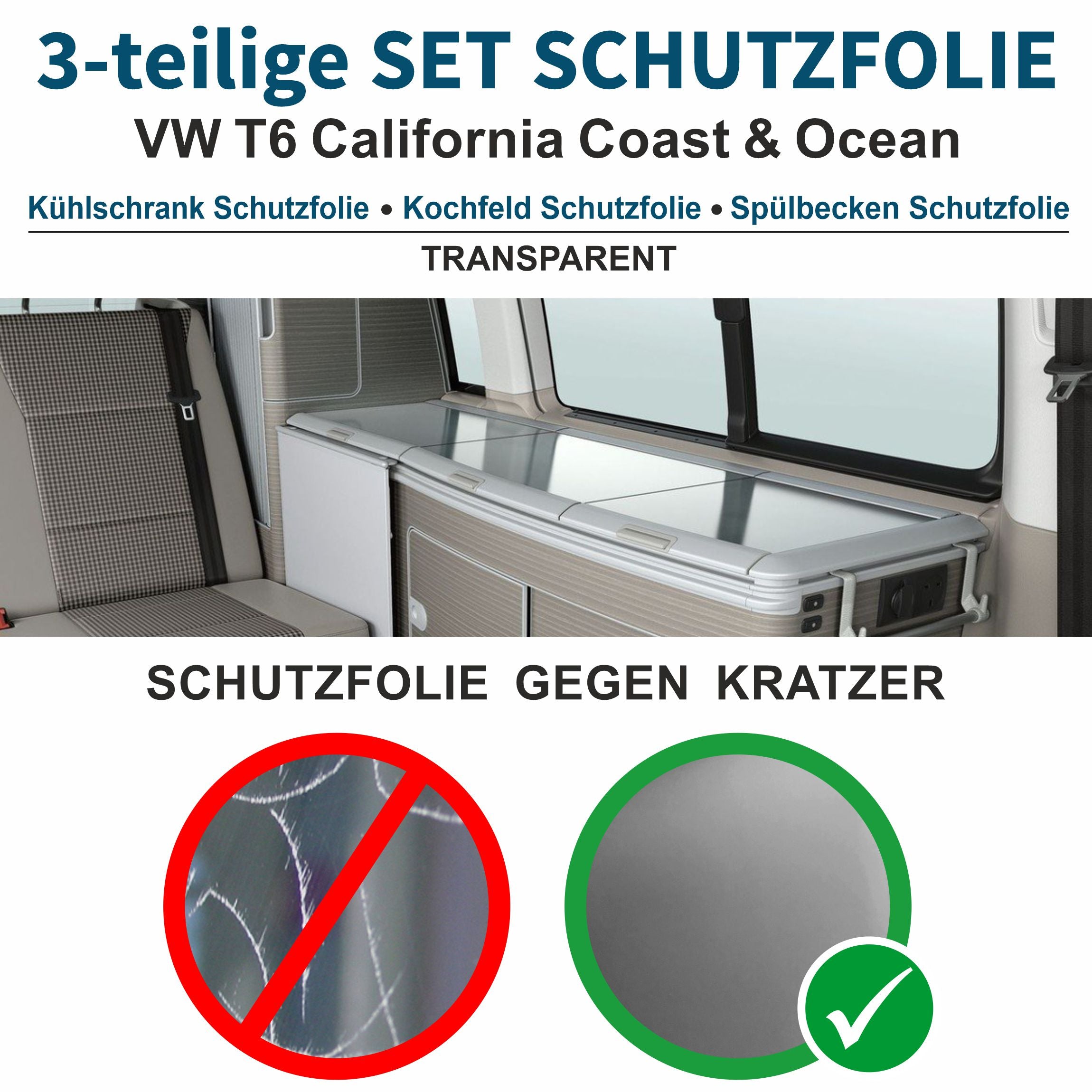 Schutzfolie Auto transparent - passend für VW T6.1 oder T6 California  Deckel Kühlschrank Kochfeld  Spülbecken California Coast Ocean Bulli - FOTOFOL