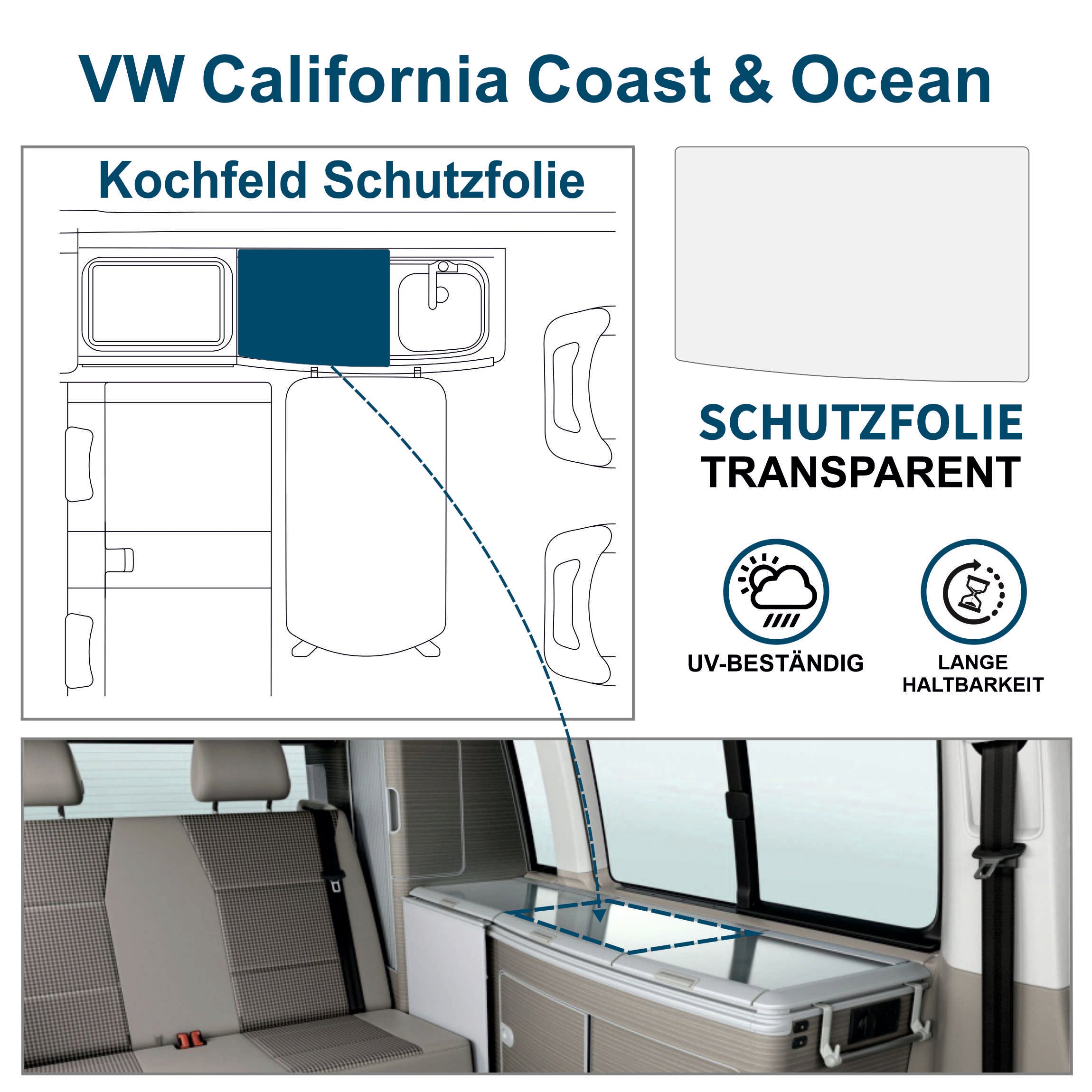 Schutzfolie Auto transparent - passend für VW T6.1 oder T6 California  Deckel Kühlschrank Kochfeld  Spülbecken California Coast Ocean Bulli - FOTOFOL
