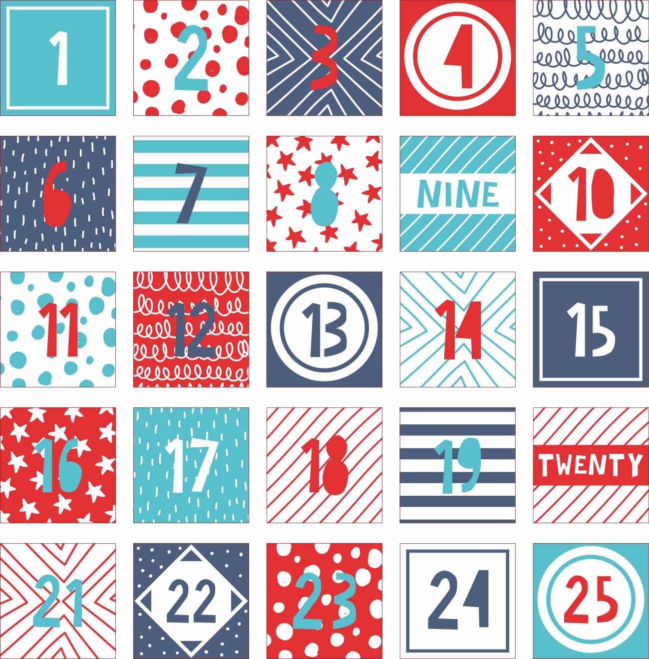 Aufkleber für Adventskalender - Adventszahlen, Christmas, Weihnachten - FOTOFOL