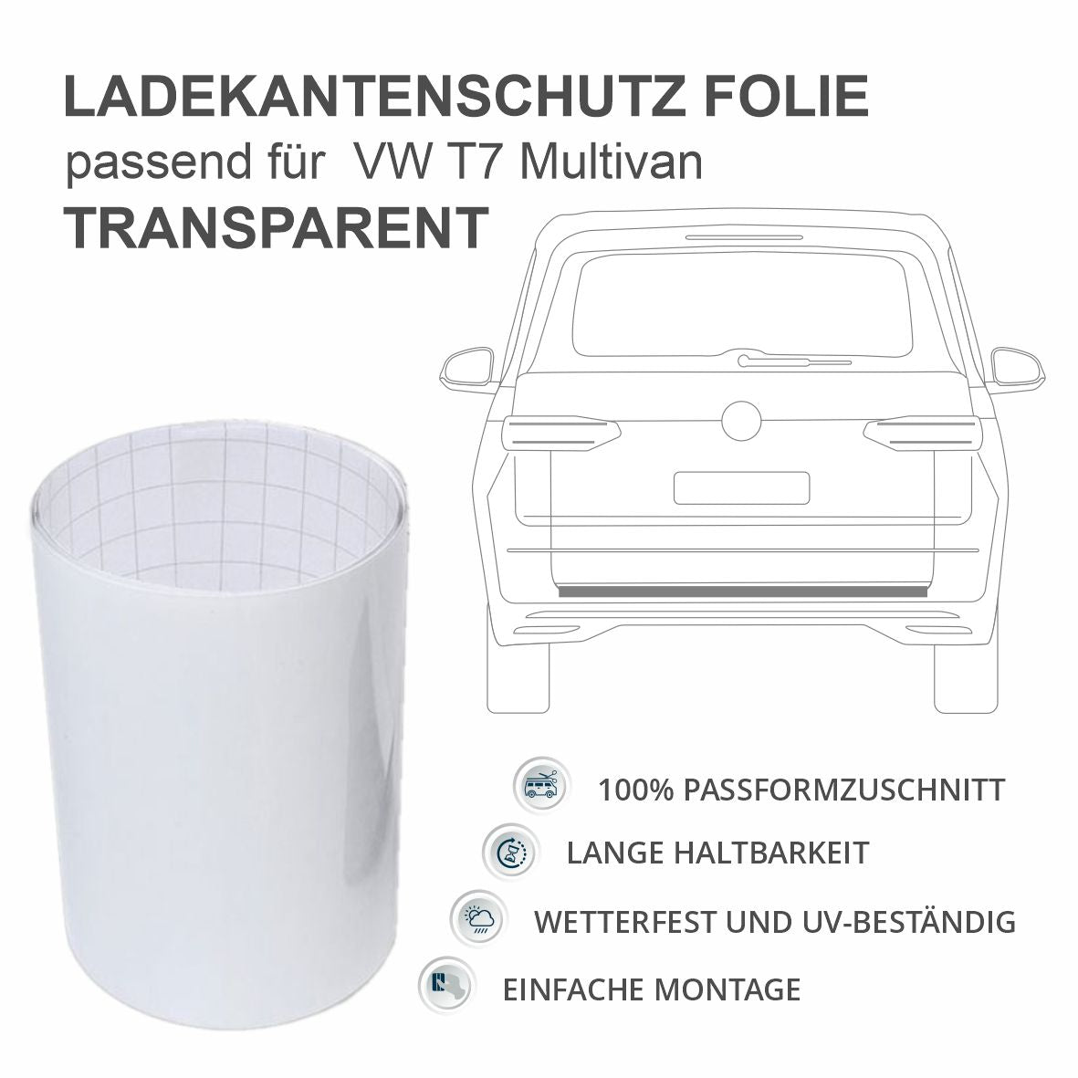 Schutzfolie Auto Ladekante / Stoßstangen Transparent passend für  VW T7 Multivan - Kratzschutz, Lackschutzfolie - FOTOFOL
