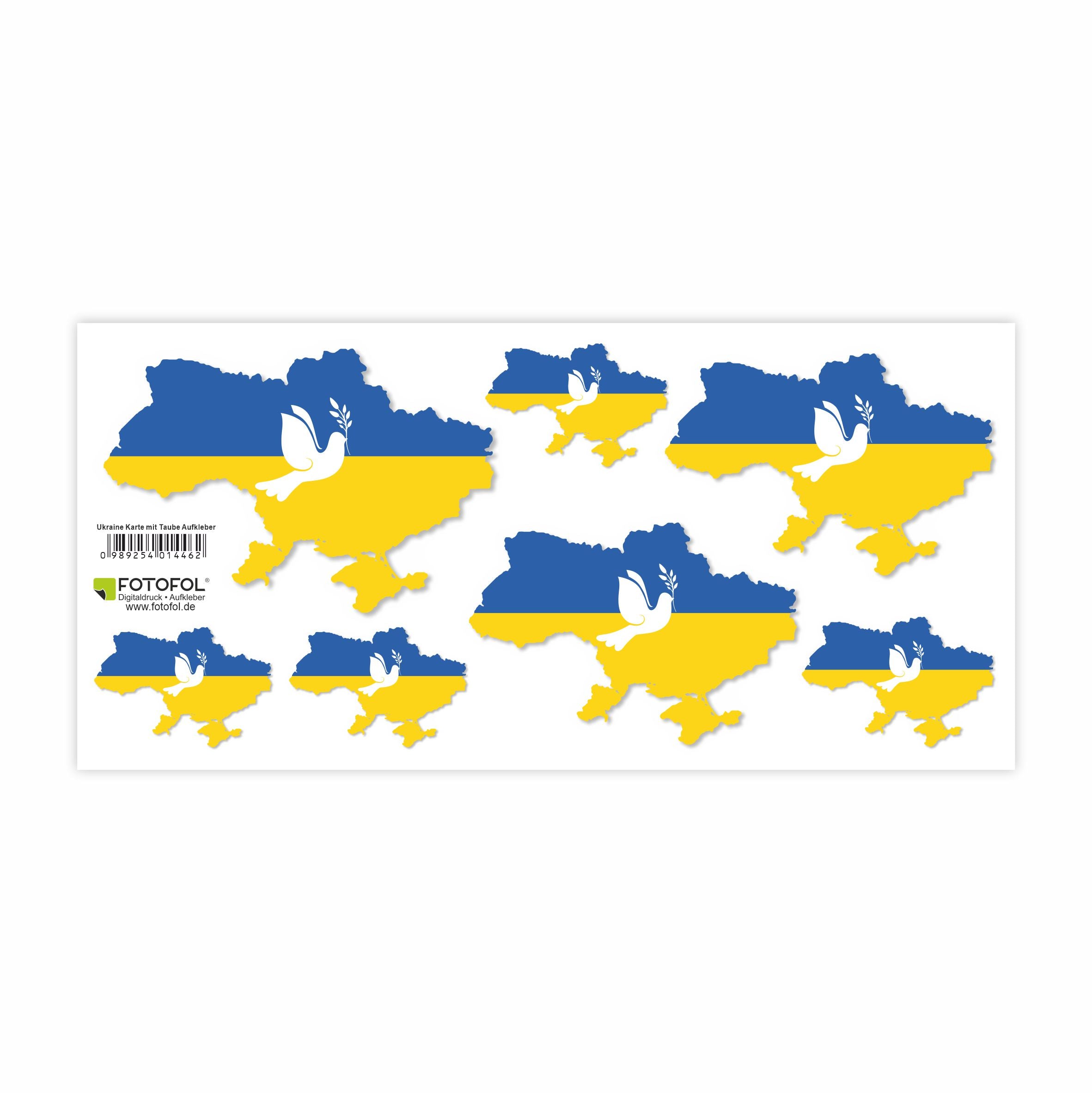 Ukraine Aufkleber Set  - Fahne Flagge Karte Blumen Friedenstaube Ukraine - FOTOFOL