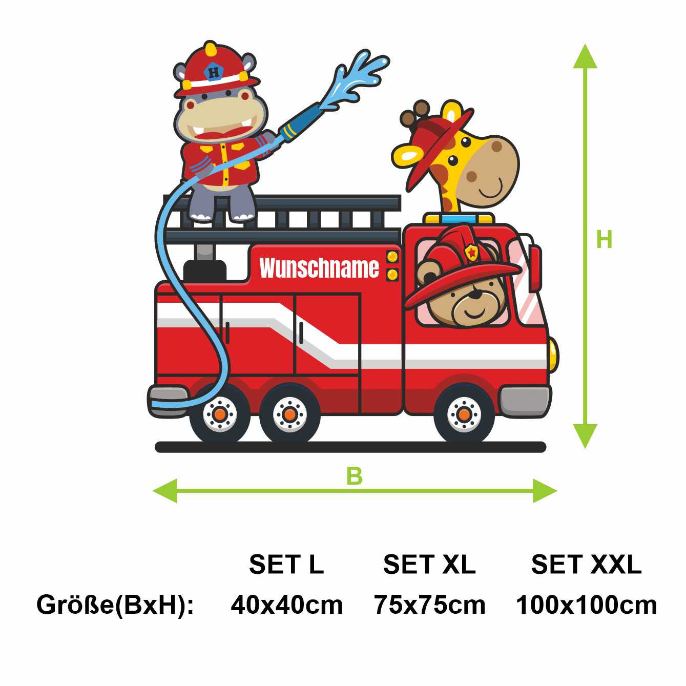 Wandtattoo Feuerwehrauto mit Wunschname