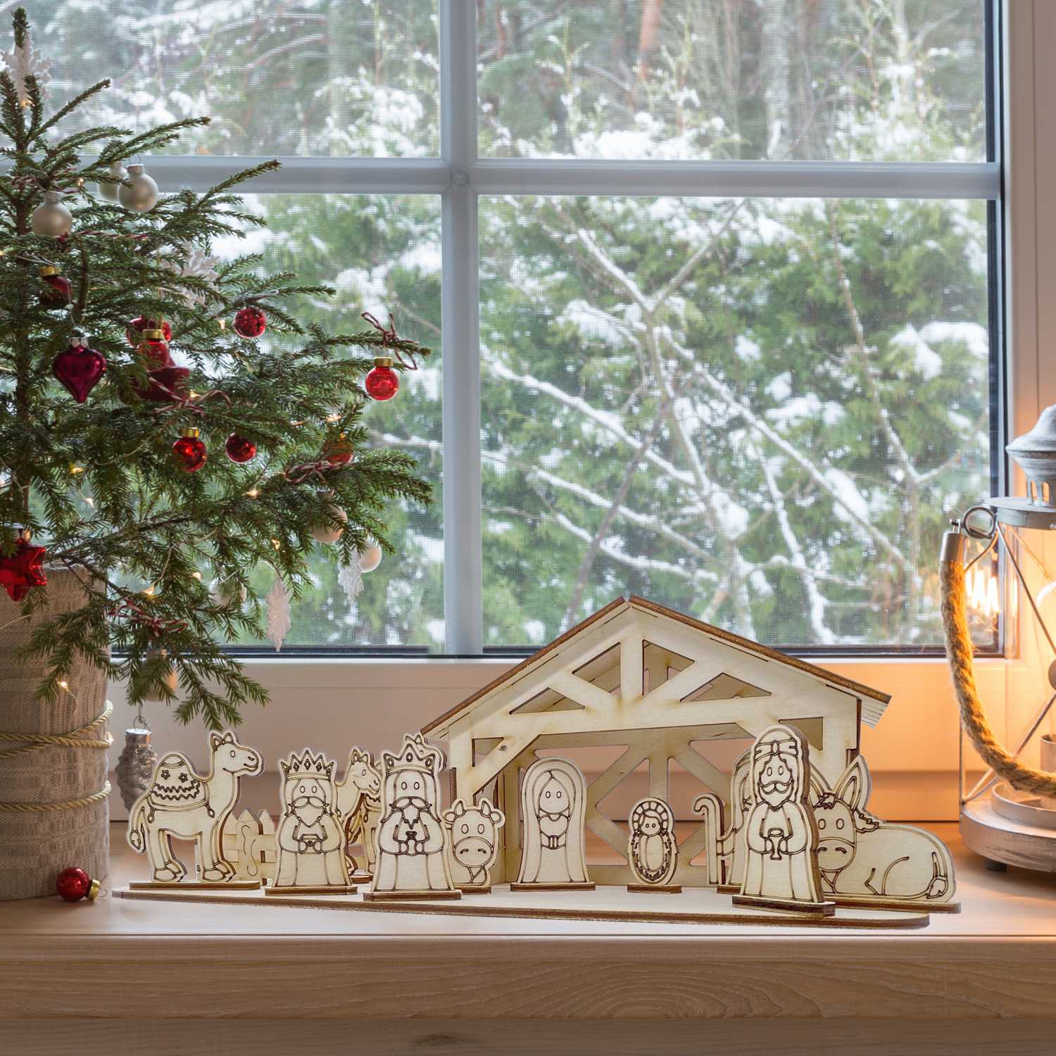 Bastelset Weihnachtskrippe aus Birkensperrholz - Krippe, Krippenfiguren zum bemalen - FOTOFOL